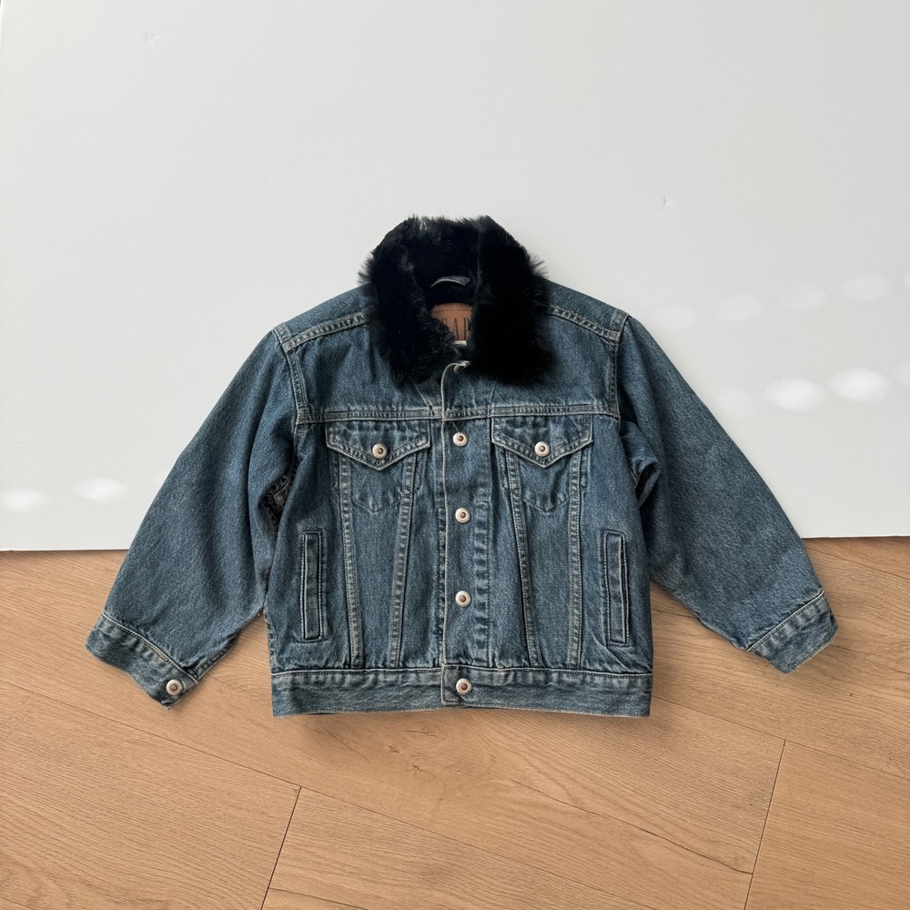 Vintage 90s Gap Denim Jacket Faux Fur Lined Collar XS Blue Trucker Jean Coat